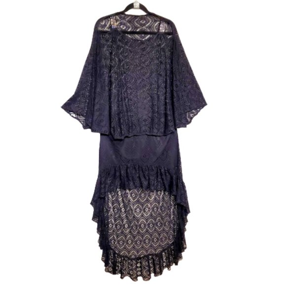 Boho Layered Fishnet High/Low Maxi Skirt. One Size - Picture 5 of 6